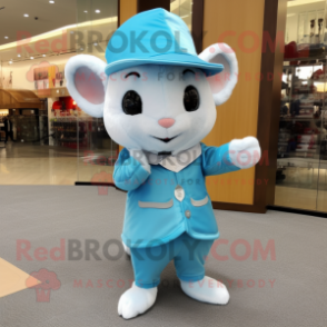 Sky Blue Dormouse mascot costume character dressed with Sheath Dress and Caps