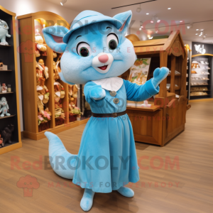 Sky Blue Dormouse mascot costume character dressed with Sheath Dress and Caps
