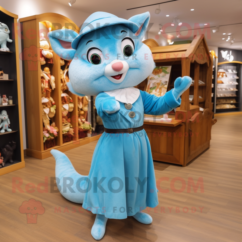 Sky Blue Dormouse mascot costume character dressed with Sheath Dress and Caps Sky Blue Dormouse mascot costume character dressed with Sheath Dress and Caps