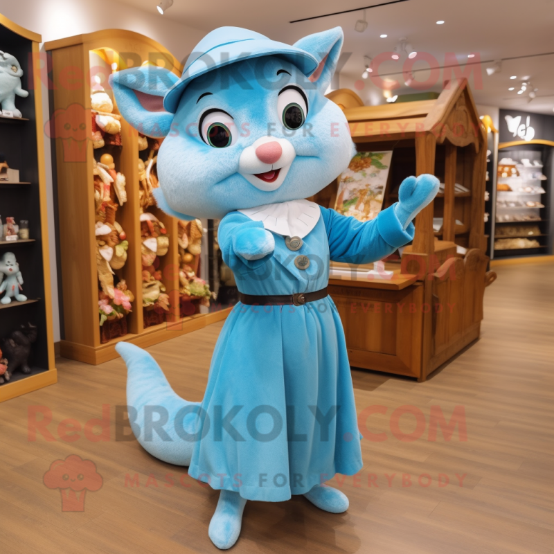 Sky Blue Dormouse mascot costume character dressed with Sheath Dress and Caps