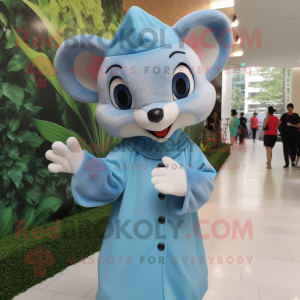 Sky Blue Dormouse mascot costume character dressed with Sheath Dress and Caps