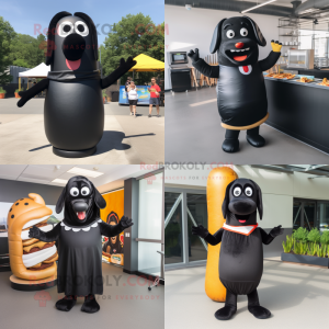 Black hot dog mascot costume character dressed with Tank Top and Wraps