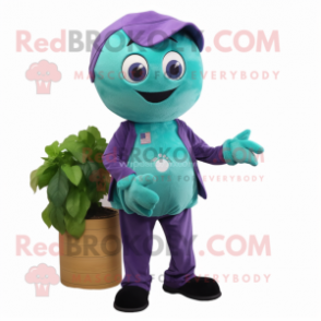 Teal Grape mascot costume character dressed with Tank Top and Shoe laces