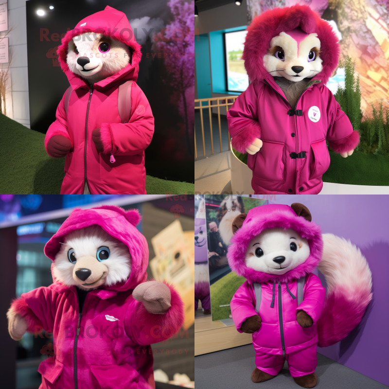 Magenta Ferret mascot costume character dressed with Parka and Beanies