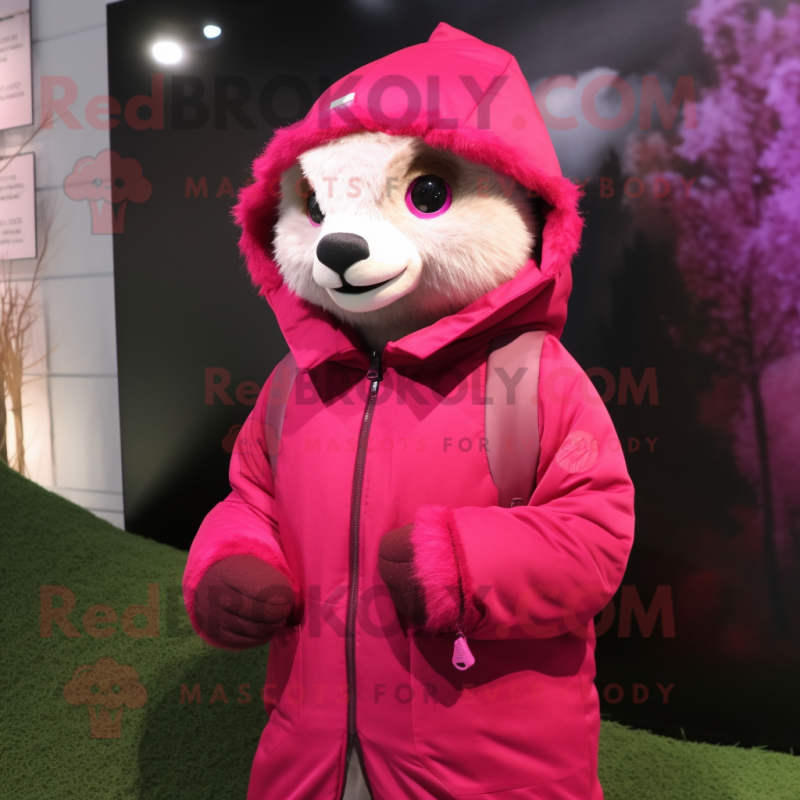 Magenta Ferret mascot costume character dressed with Parka and Beanies