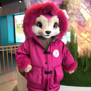 Magenta Ferret mascot costume character dressed with Parka and Beanies