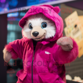 Magenta Ferret mascot costume character dressed with Parka and Beanies