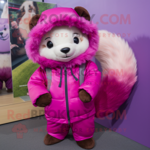 Magenta Ferret mascot costume character dressed with Parka and Beanies