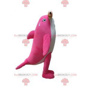 Mascote da baleia assassina do golfinho rosa e branco com um