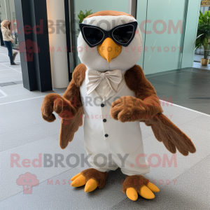 Brown Falcon mascot costume character dressed with Wedding Dress and Sunglasses