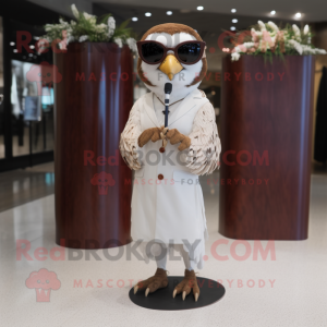 Brown Falcon mascot costume character dressed with Wedding Dress and Sunglasses