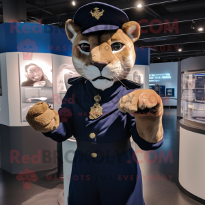 Navy Mountain Lion mascot costume character dressed with Coat and Bracelets