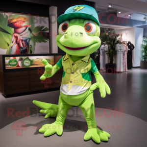 Lime Green geckos mascot costume character dressed with Polo Tee and Bow ties
