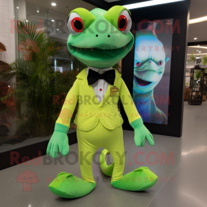 Lime Green geckos mascot costume character dressed with Polo Tee and Bow ties