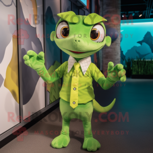 Lime Green geckos mascot costume character dressed with Polo Tee and Bow ties