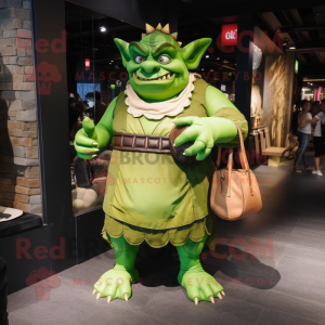 Green Ogre mascot costume character dressed with Mini Skirt and Handbags