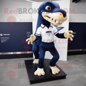Navy Tyrannosaurus mascot costume character dressed with Leggings and Shoe clips
