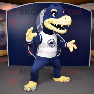 Navy Tyrannosaurus mascot costume character dressed with Leggings and Shoe clips