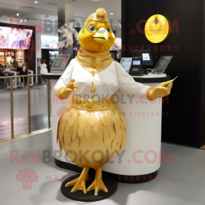 Gold Pigeon maskot kostume...