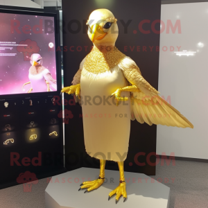 Gold Pigeon mascot costume character dressed with Cocktail Dress and Anklets