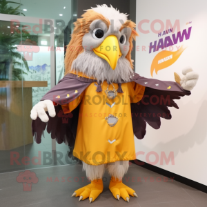 nan Hawk mascot costume character dressed with Raincoat and Hair clips