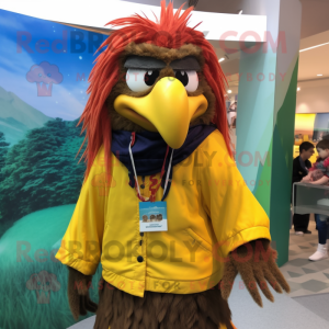 nan Hawk mascot costume character dressed with Raincoat and Hair clips