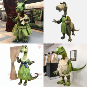 Olive Parasaurolophus mascot costume character dressed with A-Line Dress and Bow ties