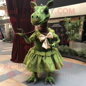 Olive Parasaurolophus mascot costume character dressed with A-Line Dress and Bow ties
