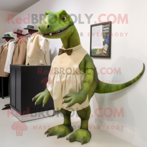 Olive Parasaurolophus mascot costume character dressed with A-Line Dress and Bow ties