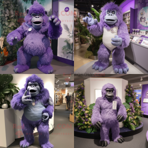 Lavender Gorilla mascot costume character dressed with Playsuit and Brooches