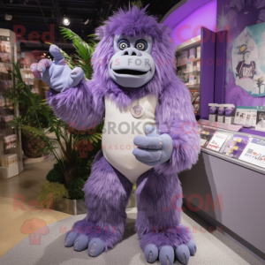 Lavender Gorilla mascot costume character dressed with Playsuit and Brooches