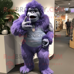 Lavender Gorilla mascot costume character dressed with Playsuit and Brooches
