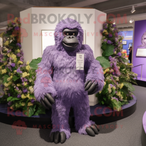 Lavender Gorilla mascot costume character dressed with Playsuit and Brooches