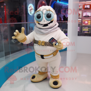 Cream Bracelet mascot costume character dressed with Turtleneck and Digital watches