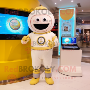 Cream Bracelet mascot costume character dressed with Turtleneck and Digital watches