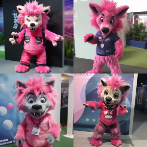 Pink Hyæne maskot kostume...