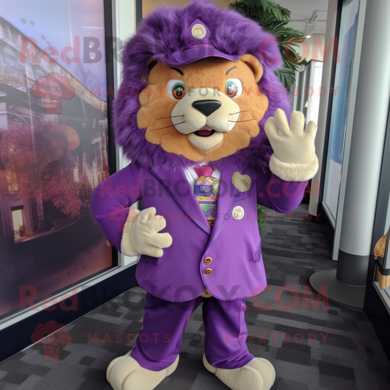 Personaggio del costume della mascotte del leone domatore viola vestito con  cappotto e fazzoletti da taschino - Costumi da mascotte -   Formato L (175-180 CM)