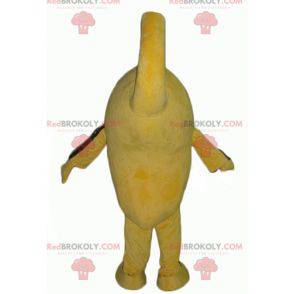 Mascote pássaro boneco de neve amarelo e preto sorrindo -