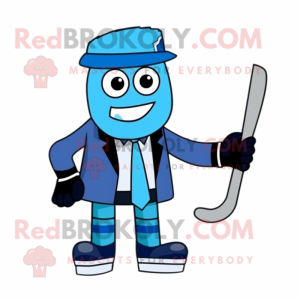 Blue ice hockey stick mascot costume character dressed with Coat and Pocket squares