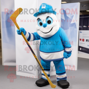 Blue ice hockey stick mascot costume character dressed with Coat and Pocket squares