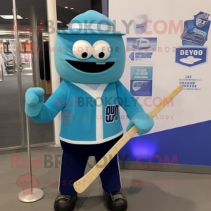 Blue ice hockey stick mascot costume character dressed with Coat and Pocket squares