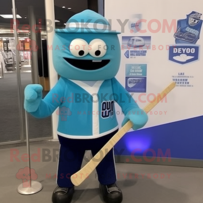 Blue ice hockey stick mascot costume character dressed with Coat and Pocket squares Blue ice hockey stick mascot costume character dressed with Coat and Pocket squares
