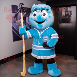 Blue ice hockey stick mascot costume character dressed with Coat and Pocket squares