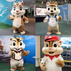 Cream Chipmunk mascot costume character dressed with Vest and Hairpins