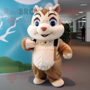 Cream Chipmunk mascot costume character dressed with Vest and Hairpins