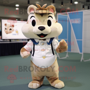 Cream Chipmunk mascot costume character dressed with Vest and Hairpins