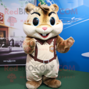 Cream Chipmunk mascot costume character dressed with Vest and Hairpins