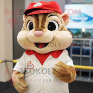 Cream Chipmunk mascot costume character dressed with Vest and Hairpins