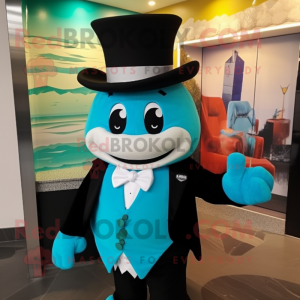 Turquoise Steak mascot costume character dressed with Tuxedo and Headbands