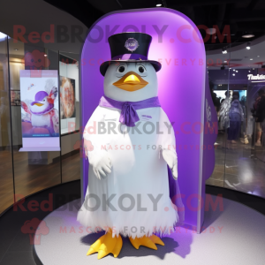 Lila Penguin maskot kostym...